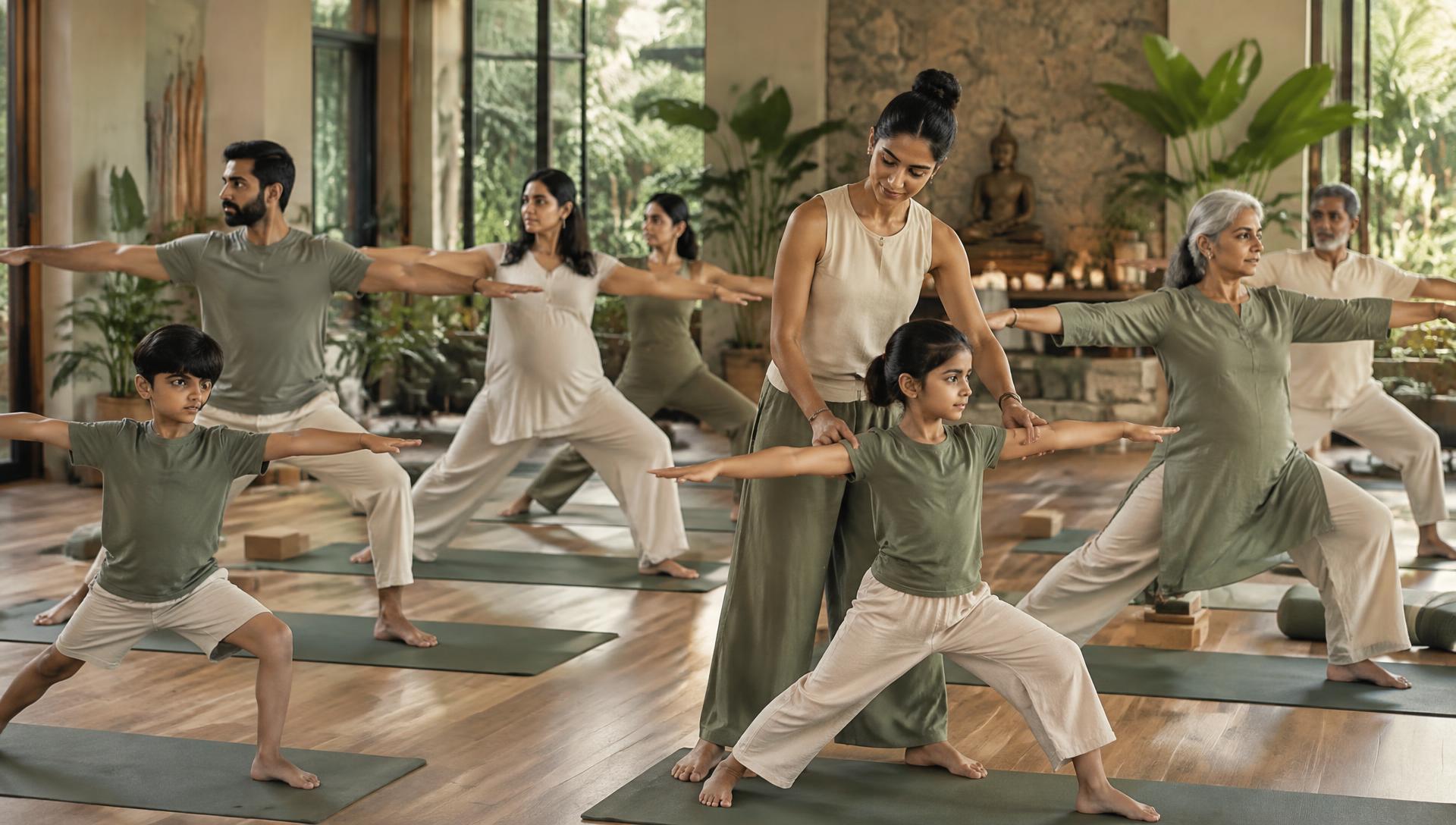 Community yoga session in a warm, natural space